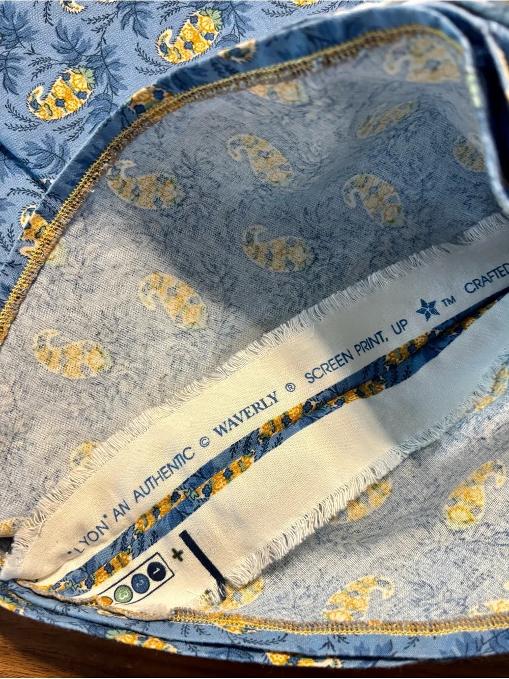 Vintage Waverly Blue Gold Paisley 64” Round Tablecloth. NWoT